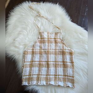AEO American Eagle Tie neck Halter Top yellow gingham plaid M Medium